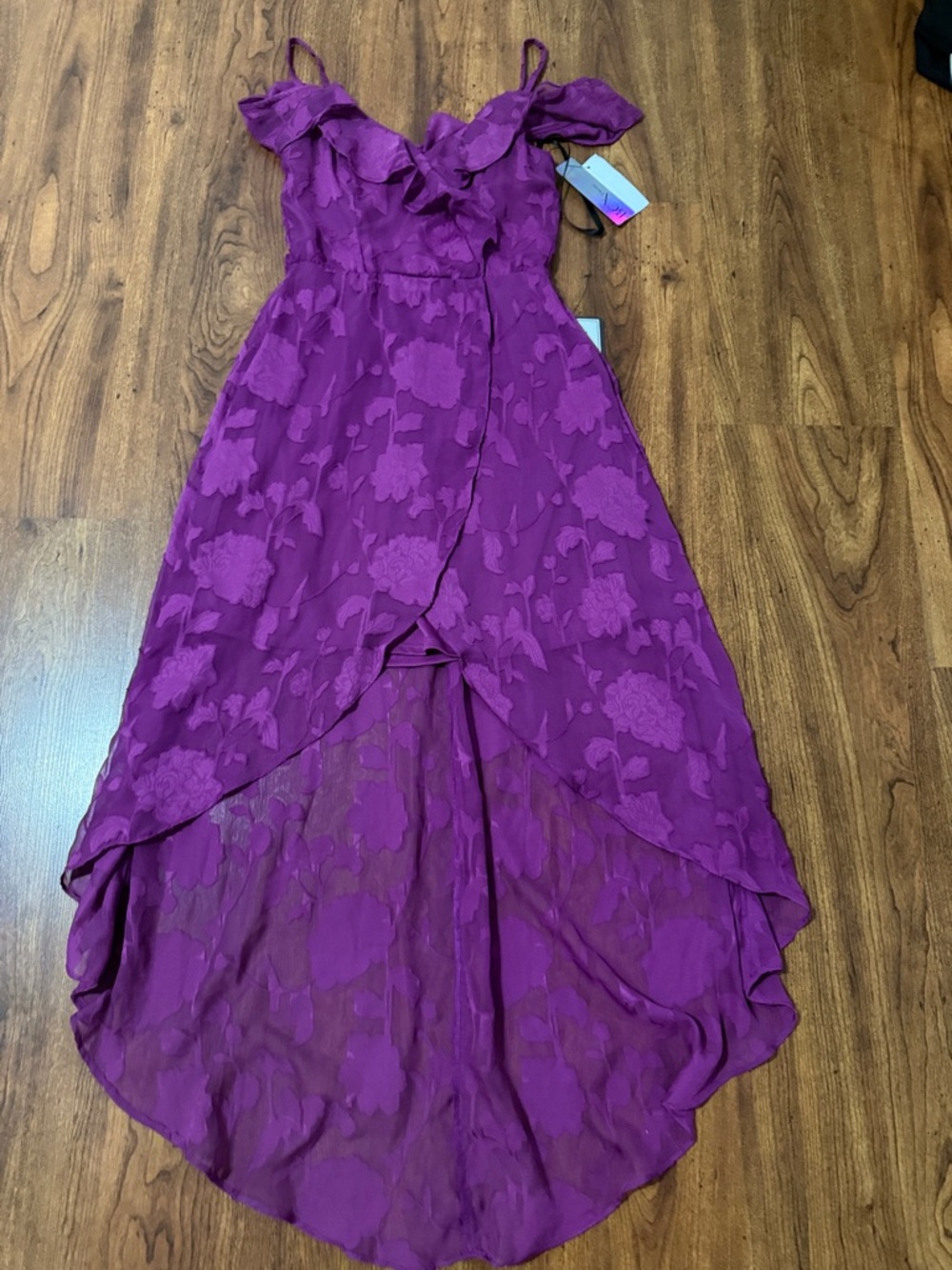 BCX Bright Fuchsia Cold-Shoulder Ruffle High-Low Dress - Picture 3 of 8